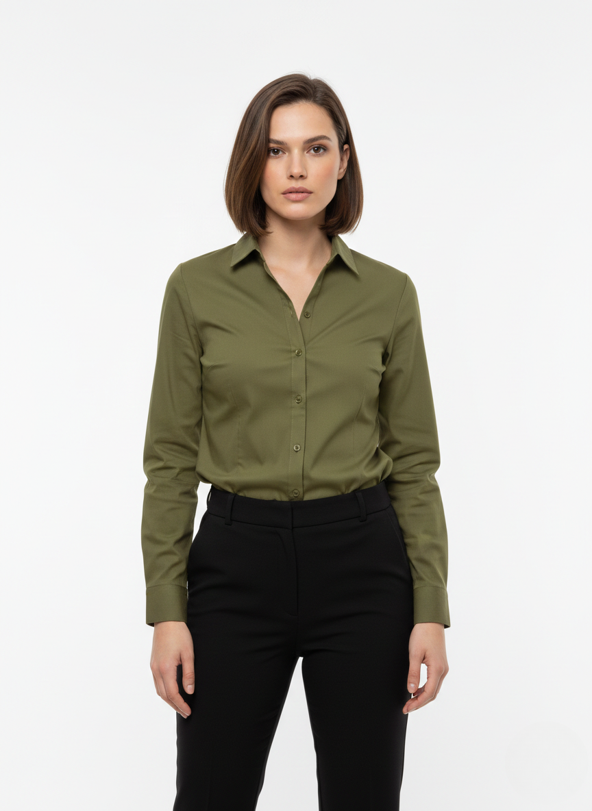 OLIVE GREEN CLASSIC COTTON LONG-SLEEVE FORMAL SHIRT