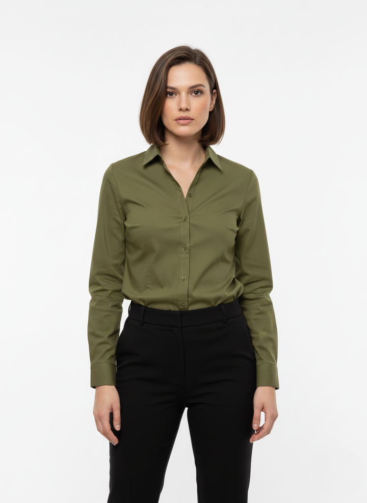 OLIVE GREEN CLASSIC COTTON LONG-SLEEVE FORMAL SHIRT
