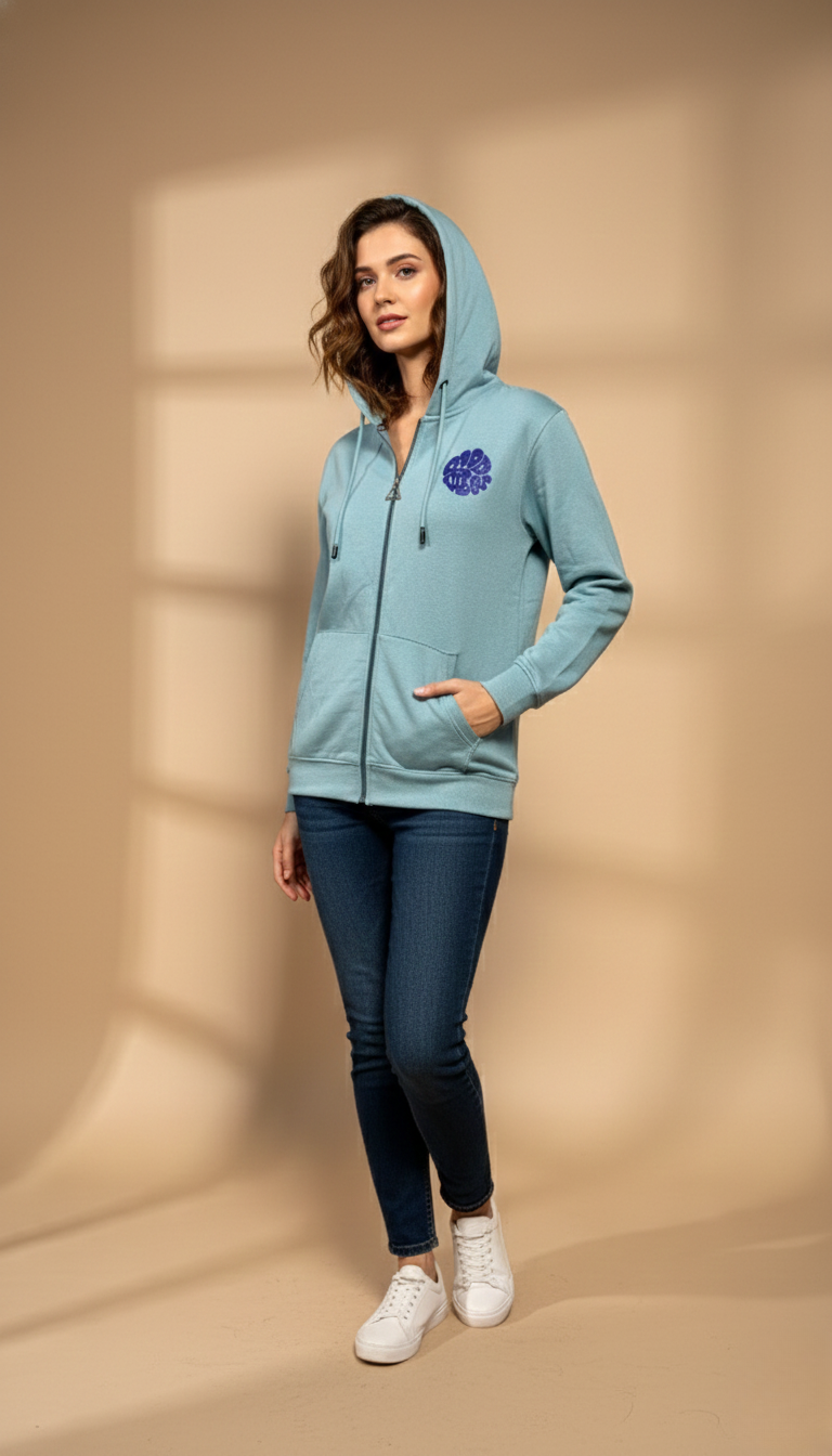 Inspiring Teal Zipper Hoodie