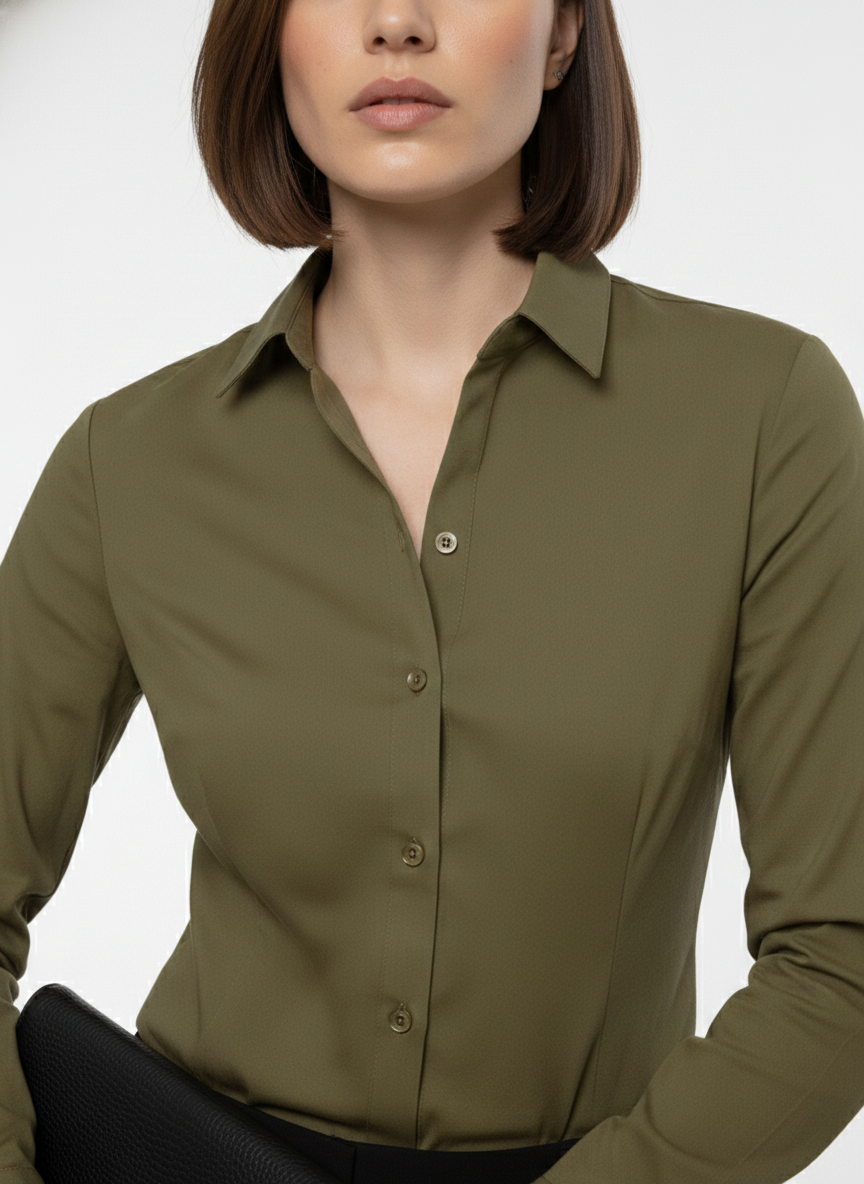 OLIVE GREEN CLASSIC COTTON LONG-SLEEVE FORMAL SHIRT