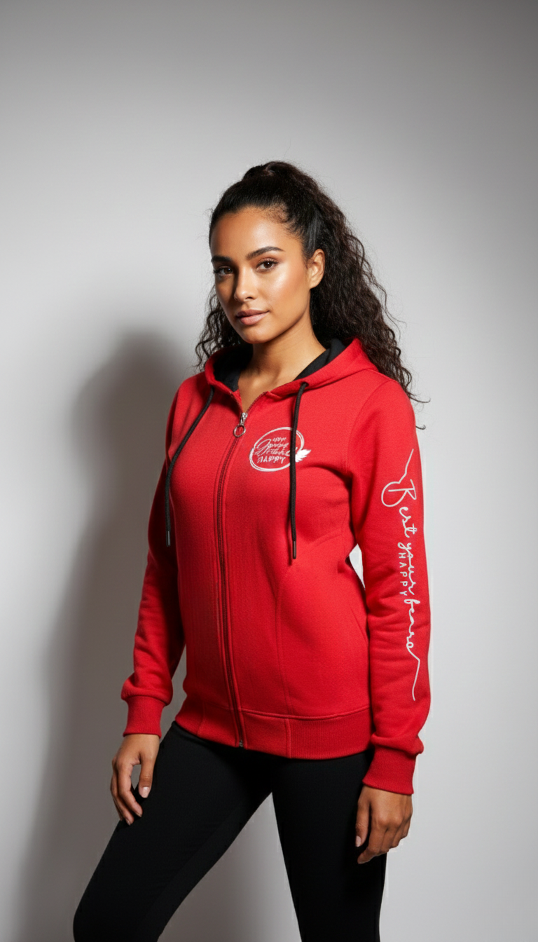 Multi Print Red Zipper Hoodie