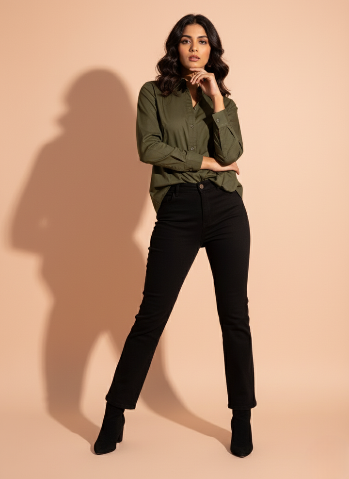 OLIVE GREEN CLASSIC COTTON LONG-SLEEVE FORMAL SHIRT