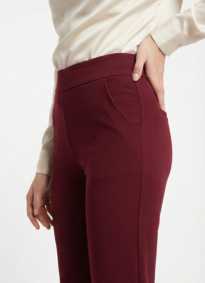 URBAN CONTOUR BELL BOTTOM HIGH WAIST CHERRY LACQUER TROUSER