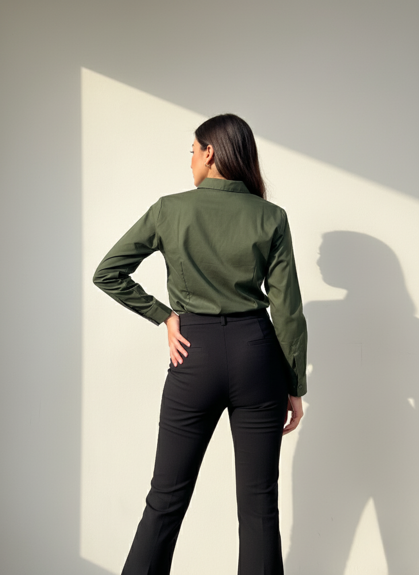 OLIVE GREEN CLASSIC COTTON LONG-SLEEVE FORMAL SHIRT