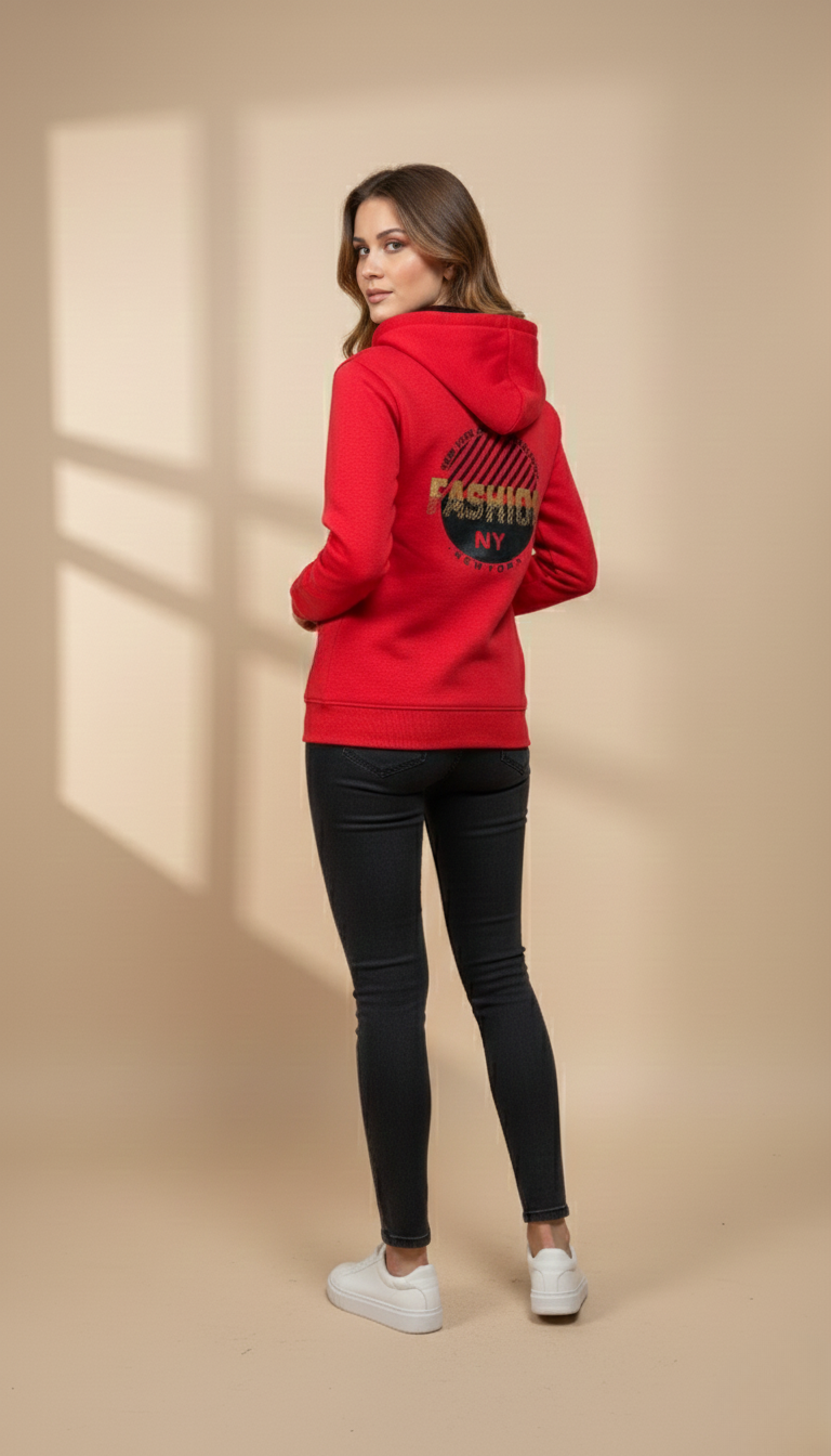 Multi Print Red Zipper Hoodie