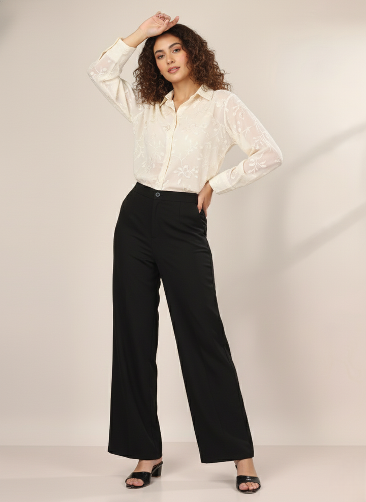 SINGLE BUTTON HIGH RISE FORMAL PANTS
