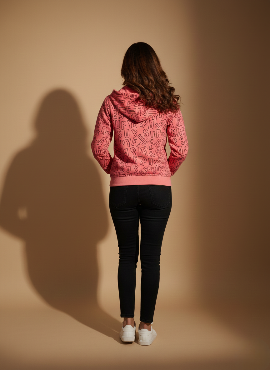 Casual Dark Peach Zipper Hoodie