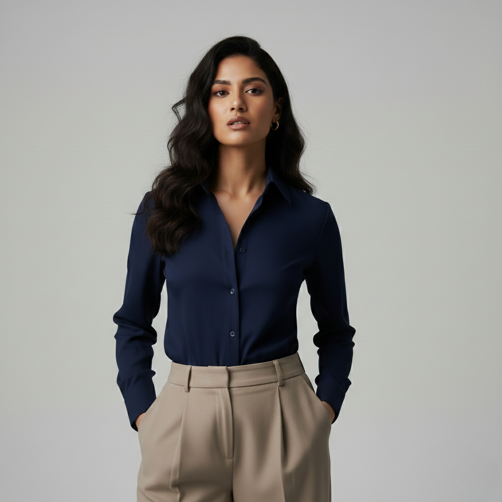 NAVY BLUE CLASSIC COTTON LONG-SLEEVE FORMAL SHIRT
