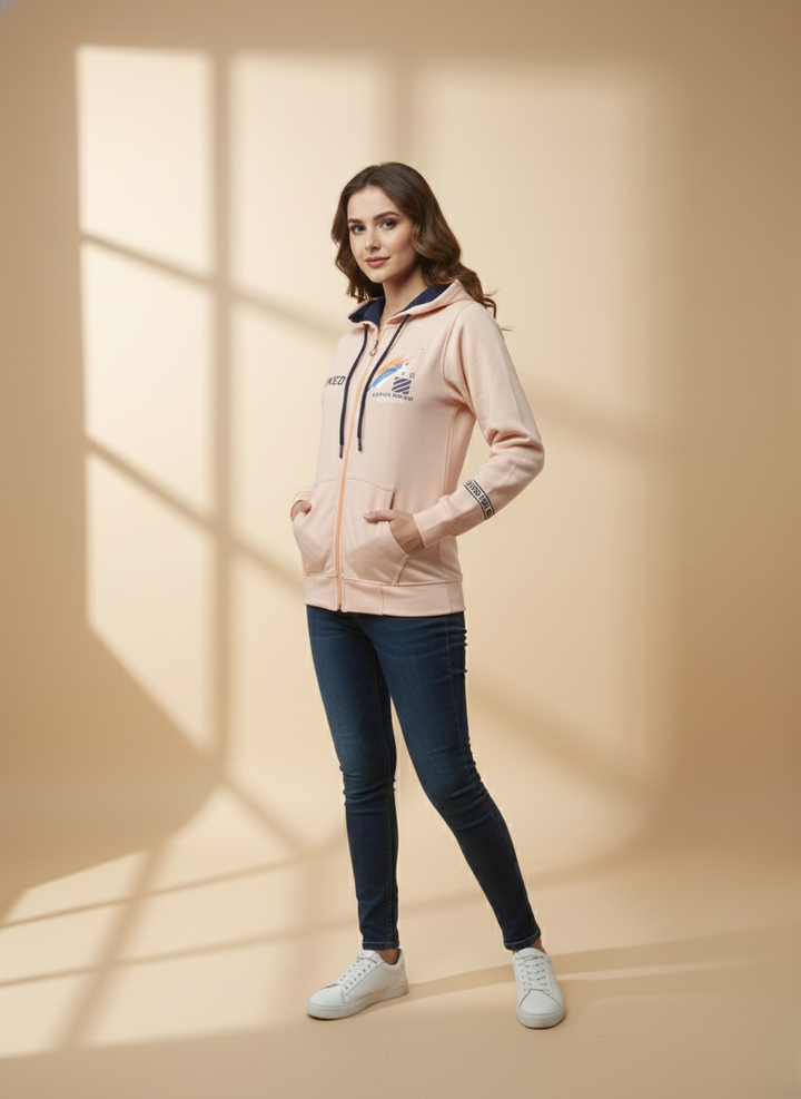 Vibrant Peach Zipper Hoodie