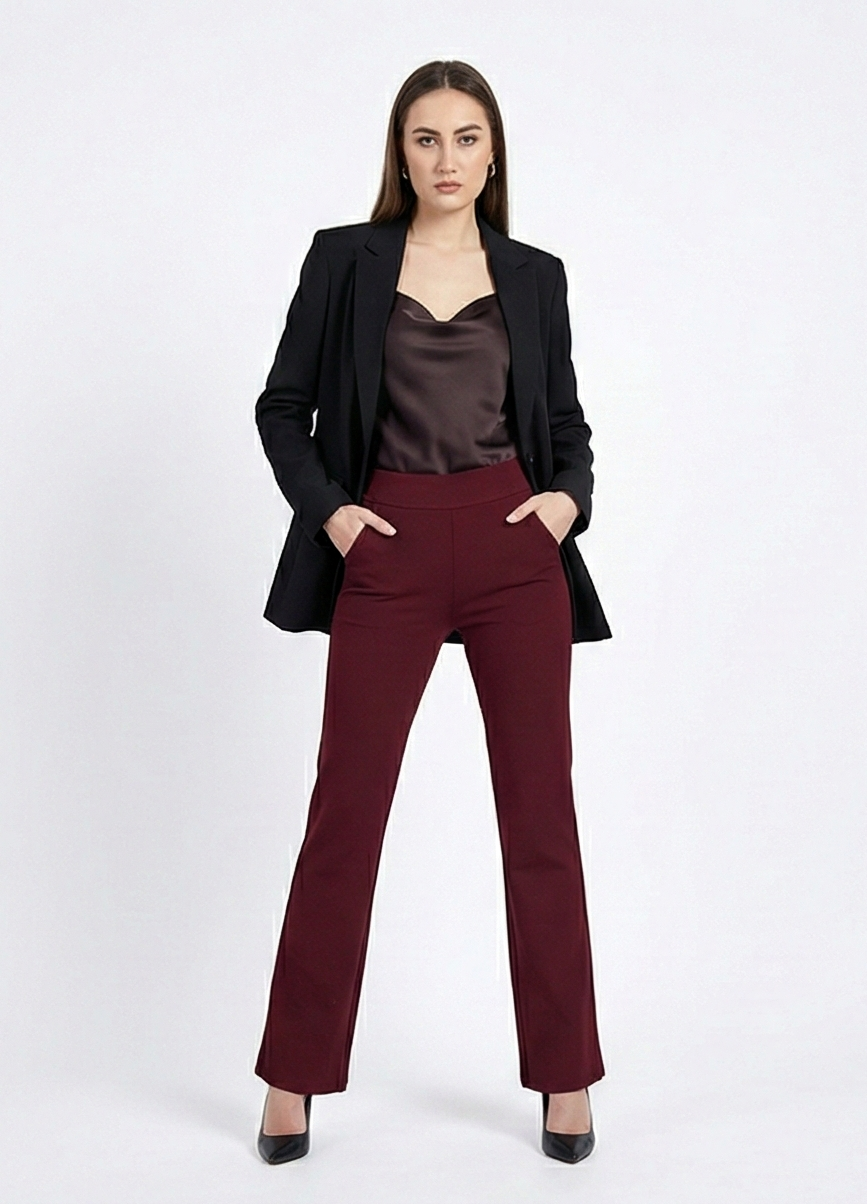 URBAN CONTOUR BELL BOTTOM HIGH WAIST CHERRY LACQUER TROUSER