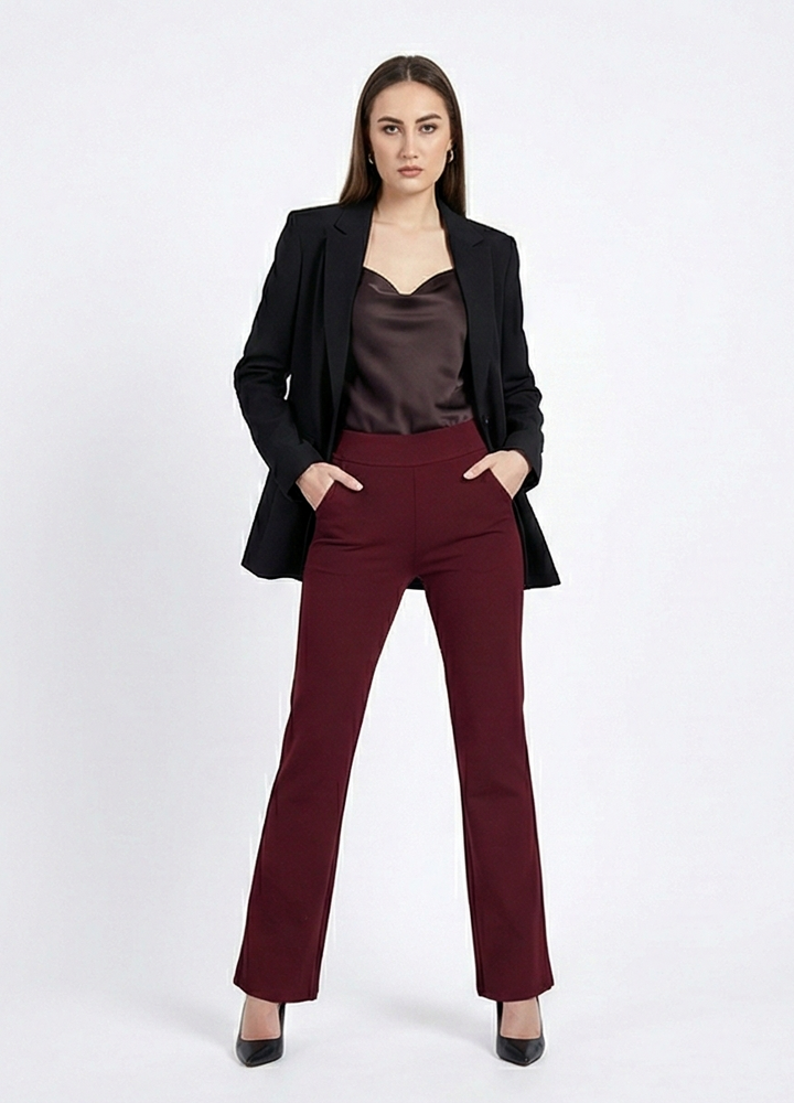 URBAN CONTOUR BELL BOTTOM HIGH WAIST CHERRY LACQUER TROUSER