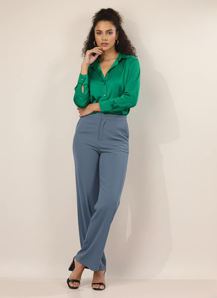 SINGLE BUTTON HIGH RISE FORMAL PANTS