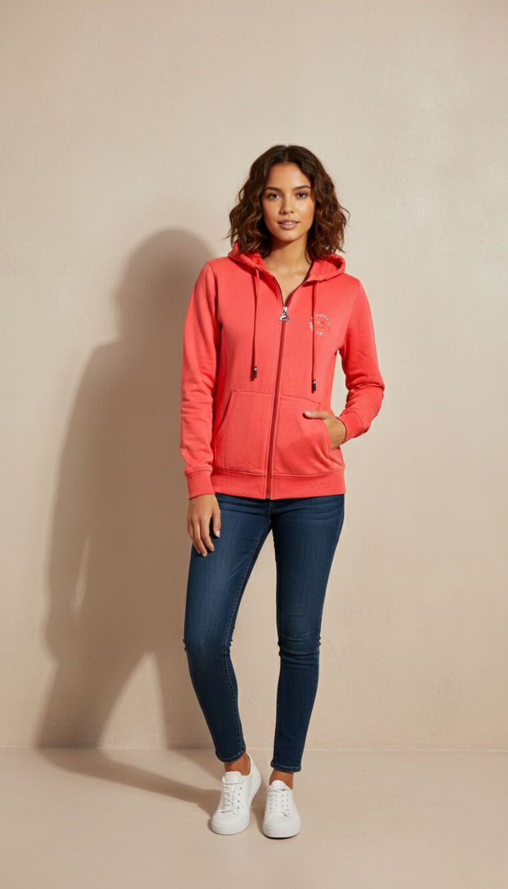 Multi Print Red Zipper Hoodie