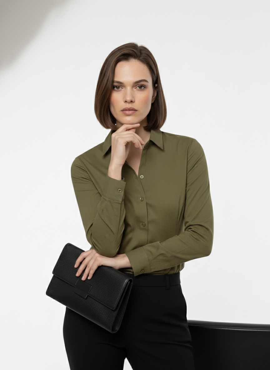 OLIVE GREEN CLASSIC COTTON LONG-SLEEVE FORMAL SHIRT
