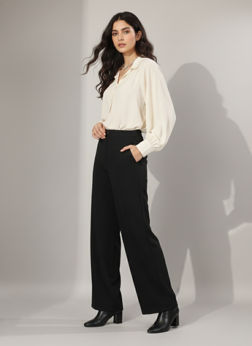 SINGLE BUTTON HIGH RISE FORMAL PANTS
