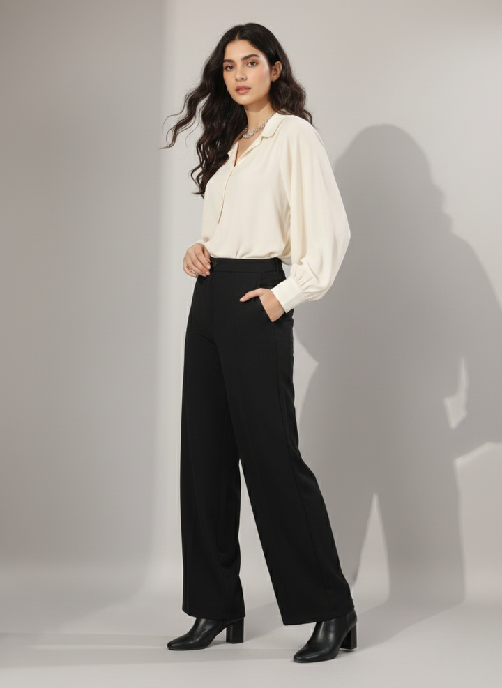 SINGLE BUTTON HIGH RISE FORMAL PANTS