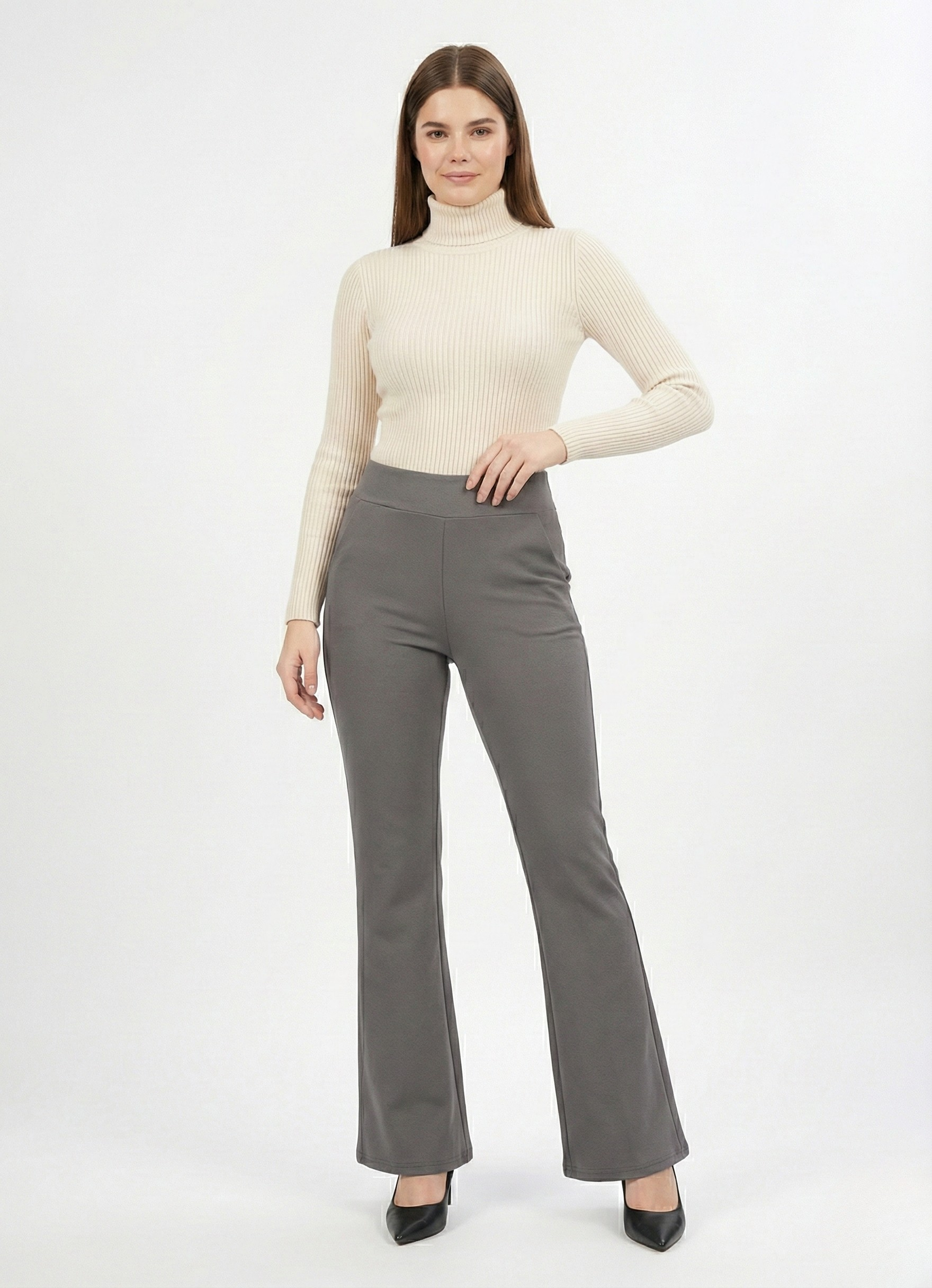 URBAN CONTOUR BELL BOTTOM HIGH WAIST SUSTAINED GREY TROUSER