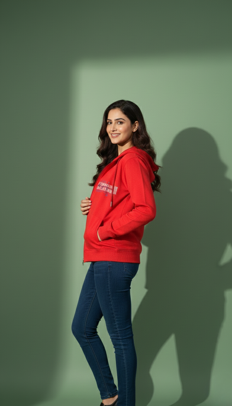 Multi Print Red Zipper Hoodie