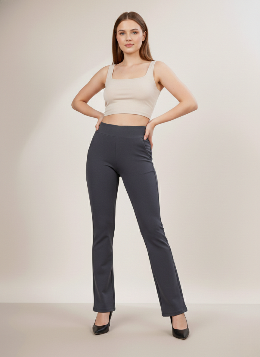 URBAN CONTOUR BELL BOTTOM HIGH WAIST SLATE GREY TROUSER
