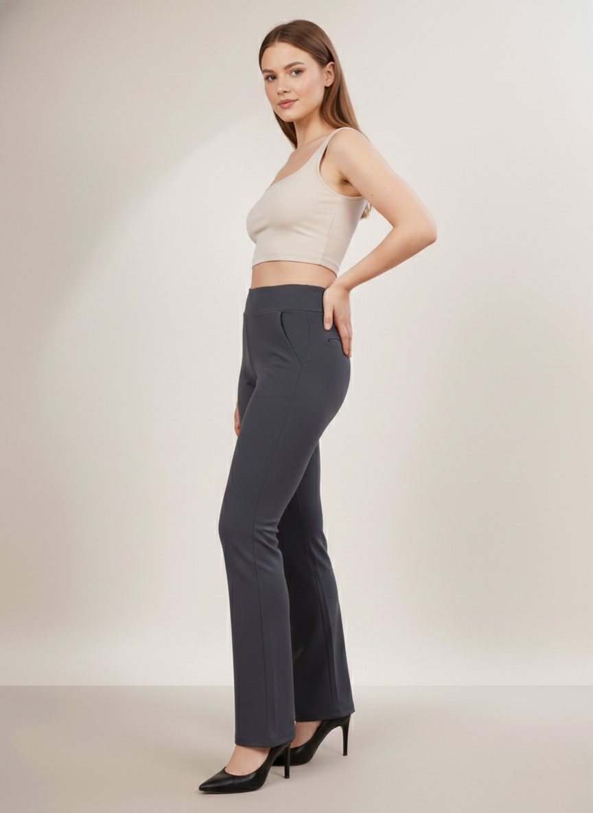 URBAN CONTOUR BELL BOTTOM HIGH WAIST SLATE GREY TROUSER