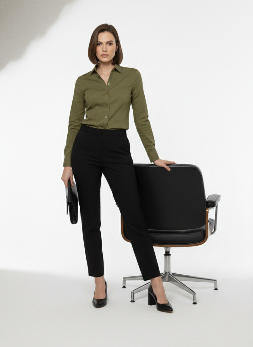 OLIVE GREEN CLASSIC COTTON LONG-SLEEVE FORMAL SHIRT
