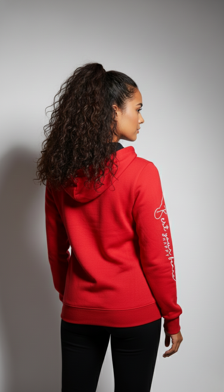 Multi Print Red Zipper Hoodie