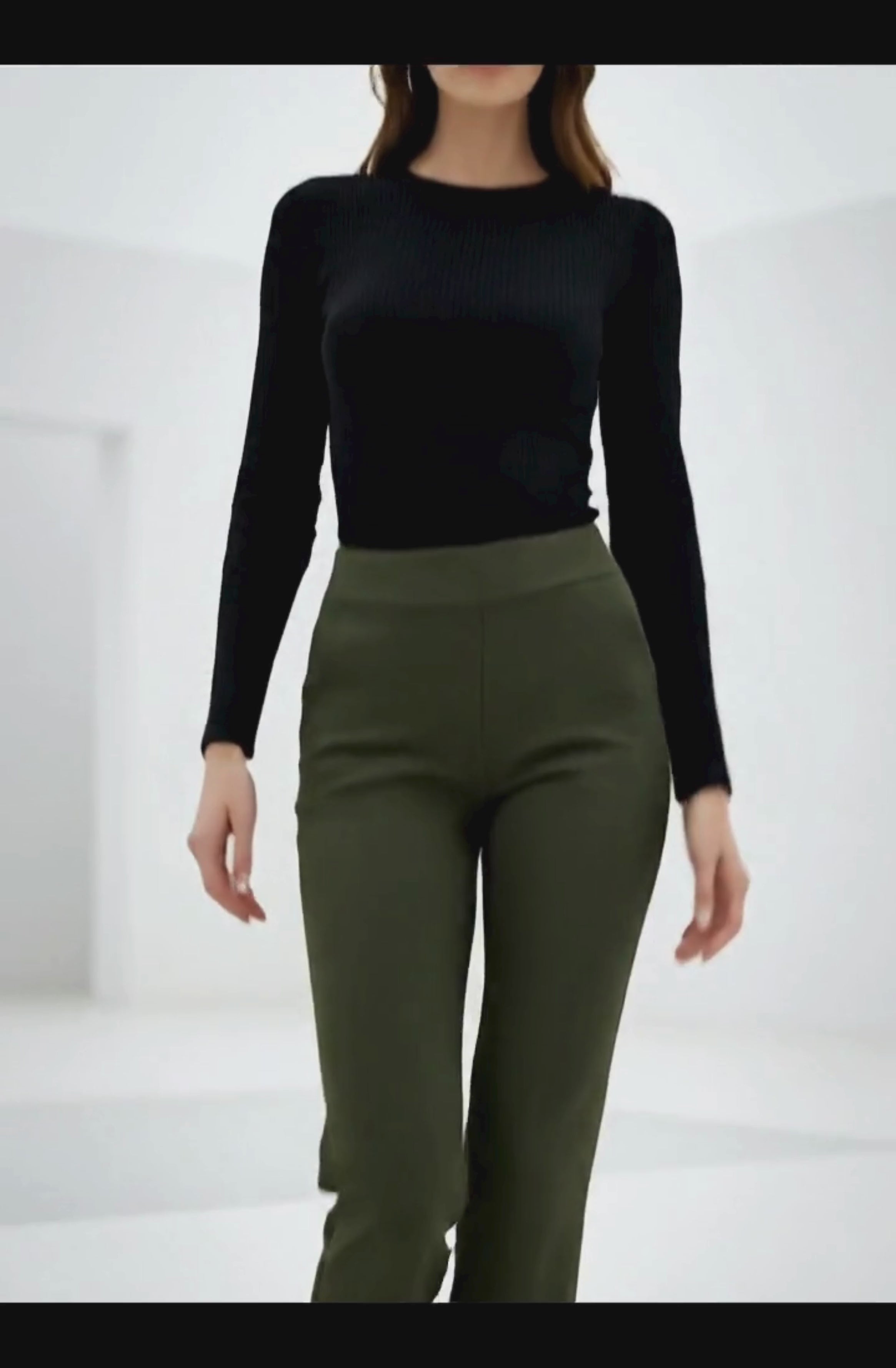 URBAN CONTOUR BELL BOTTOM HIGH WAIST OLIVE GREEN TROUSER