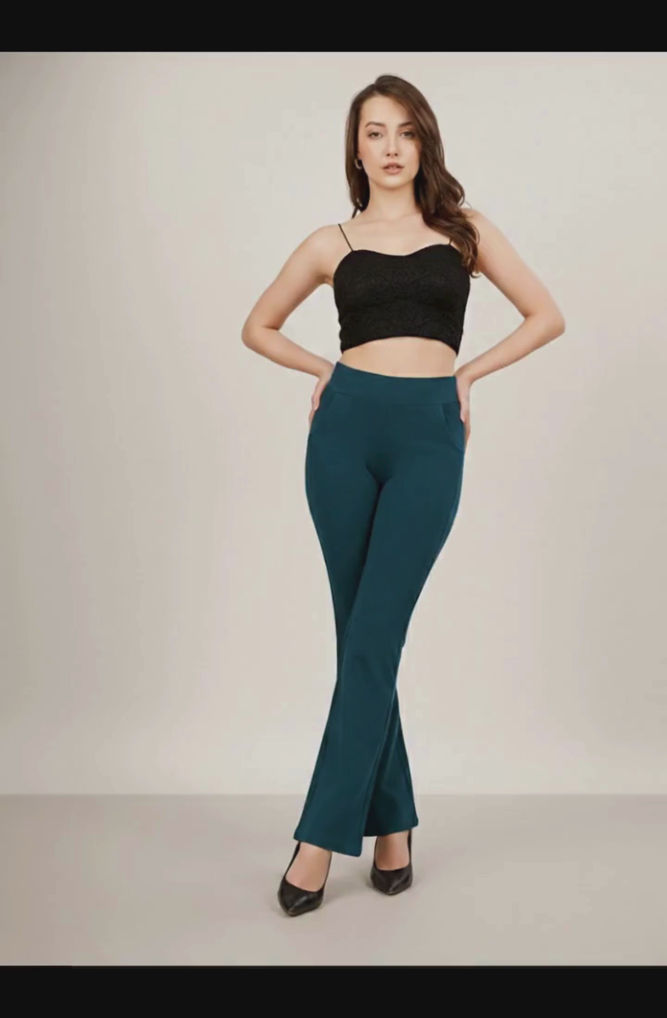 URBAN CONTOUR BELL BOTTOM HIGH WAIST TRANSFORMATIVE TEAL TROUSER